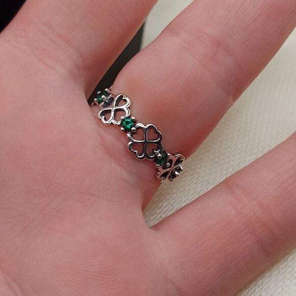 925 Sterling Silver Four Leaf Clover Good Luck Ring - Picture 4 of 9